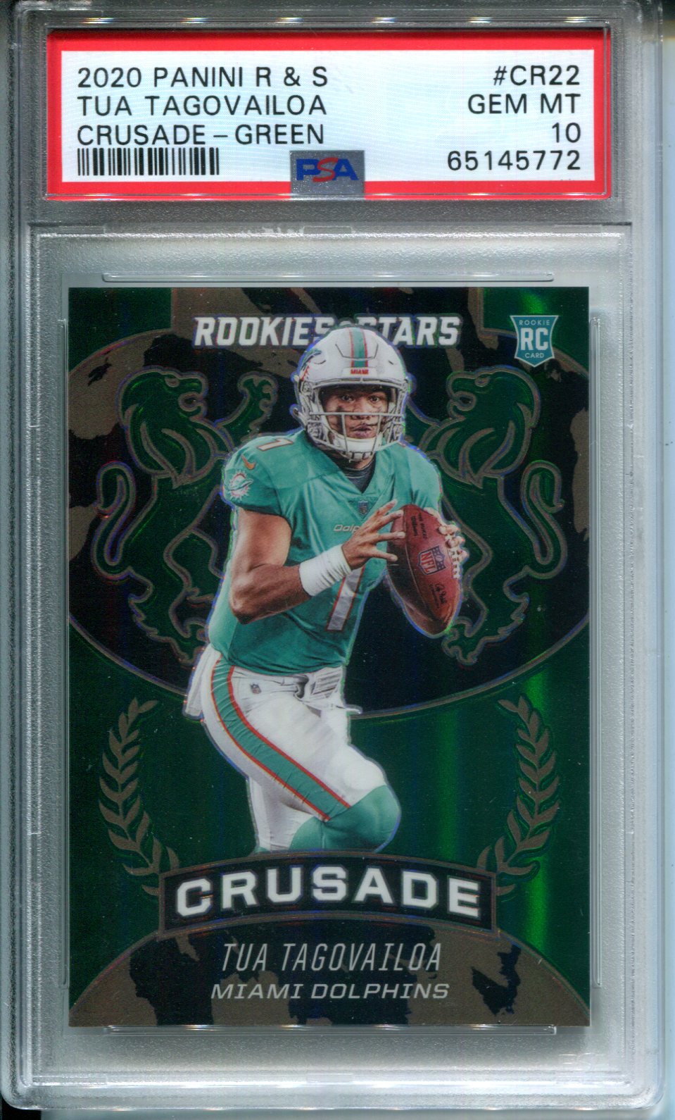 2020 Panini Rookies & Stars Crusade Tua Tagovailoa CR22 Green #5/5 Rookie PSA 10