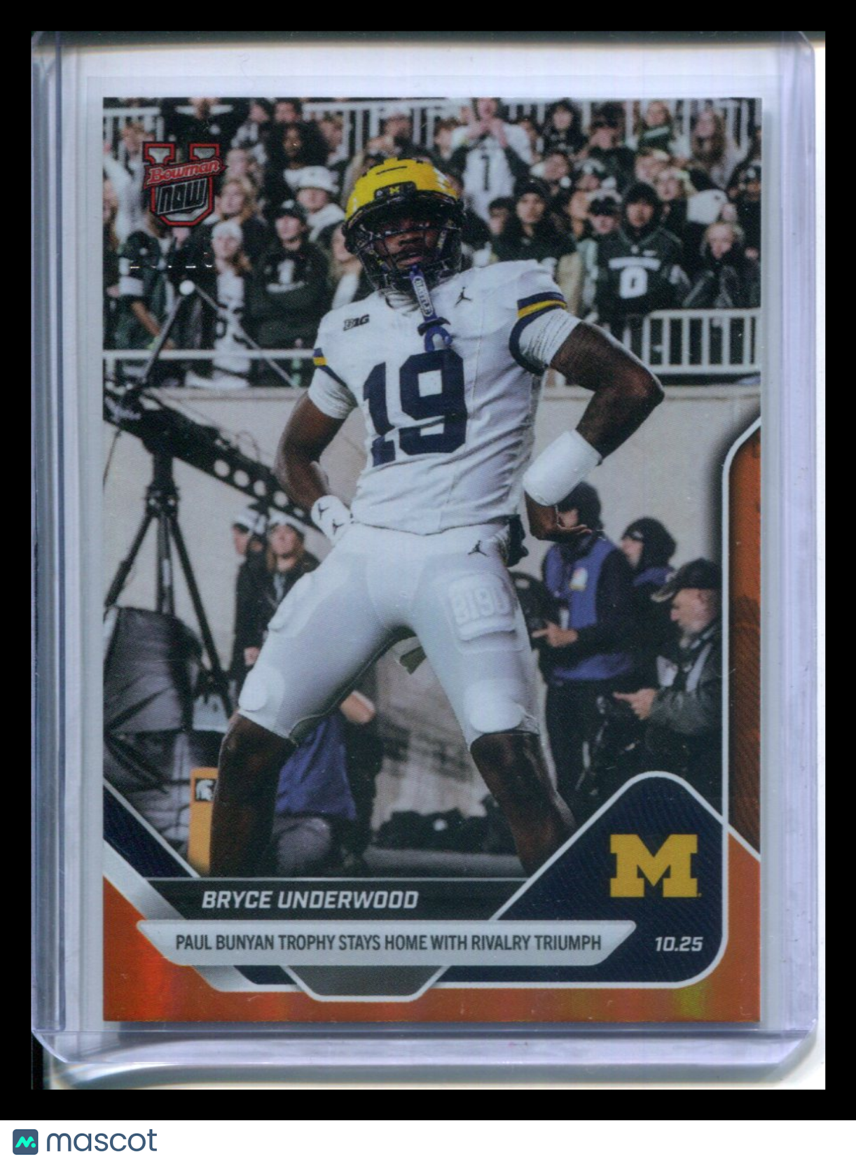 2025 Topps Bowman Now Bryce Underwood #35 ORANGE #23/25 Paul Bunyan MICHIGAN