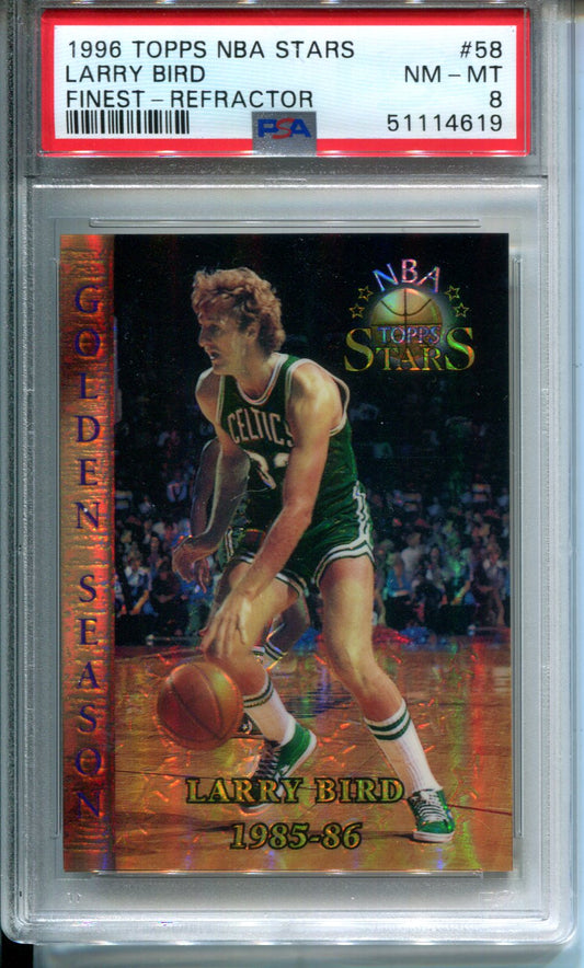 1996 Topps NBA Stars Larry Bird #58 Finest Refractor PSA 8