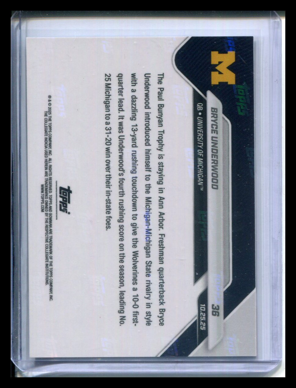 2025 Topps Bowman Now Bryce Underwood #35 ORANGE #23/25 Paul Bunyan MICHIGAN
