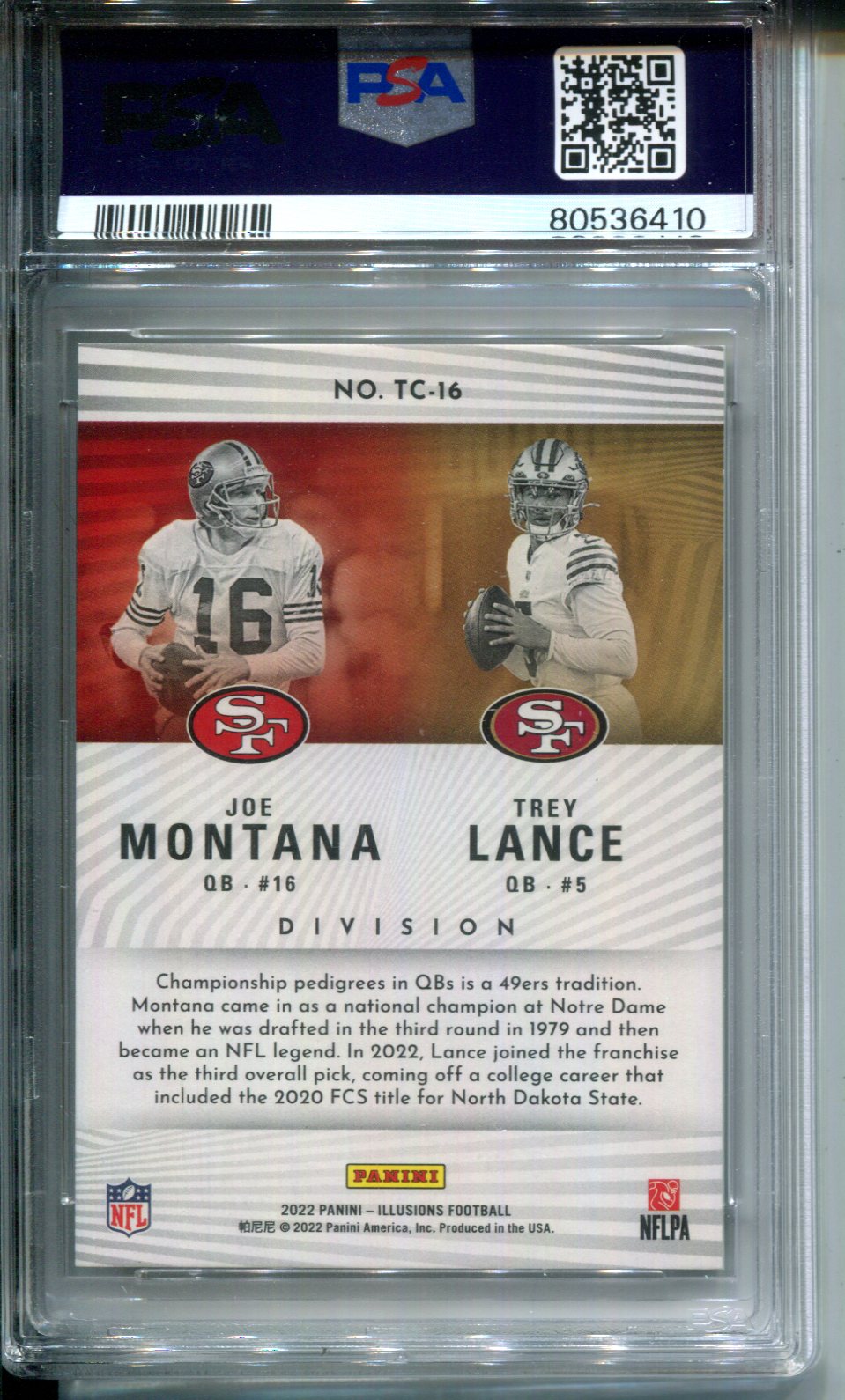 2022 Panini Illusions Trophy Collection Joe Montana Trey Lance GOLD #10/10 PSA 9