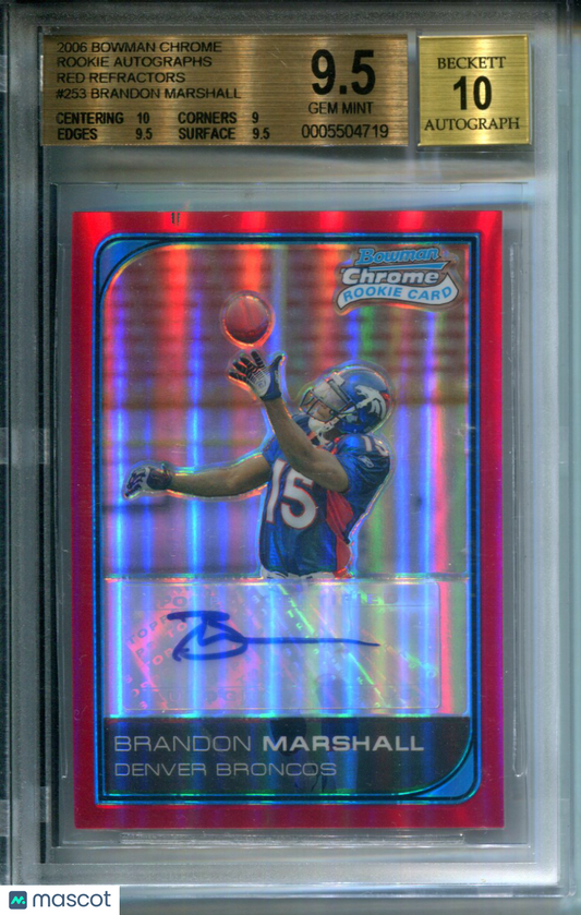 2006 Bowman Chrome Rookie AUTO Red Refractor #4/5 Brandon Marshall #253 BGS 9.5