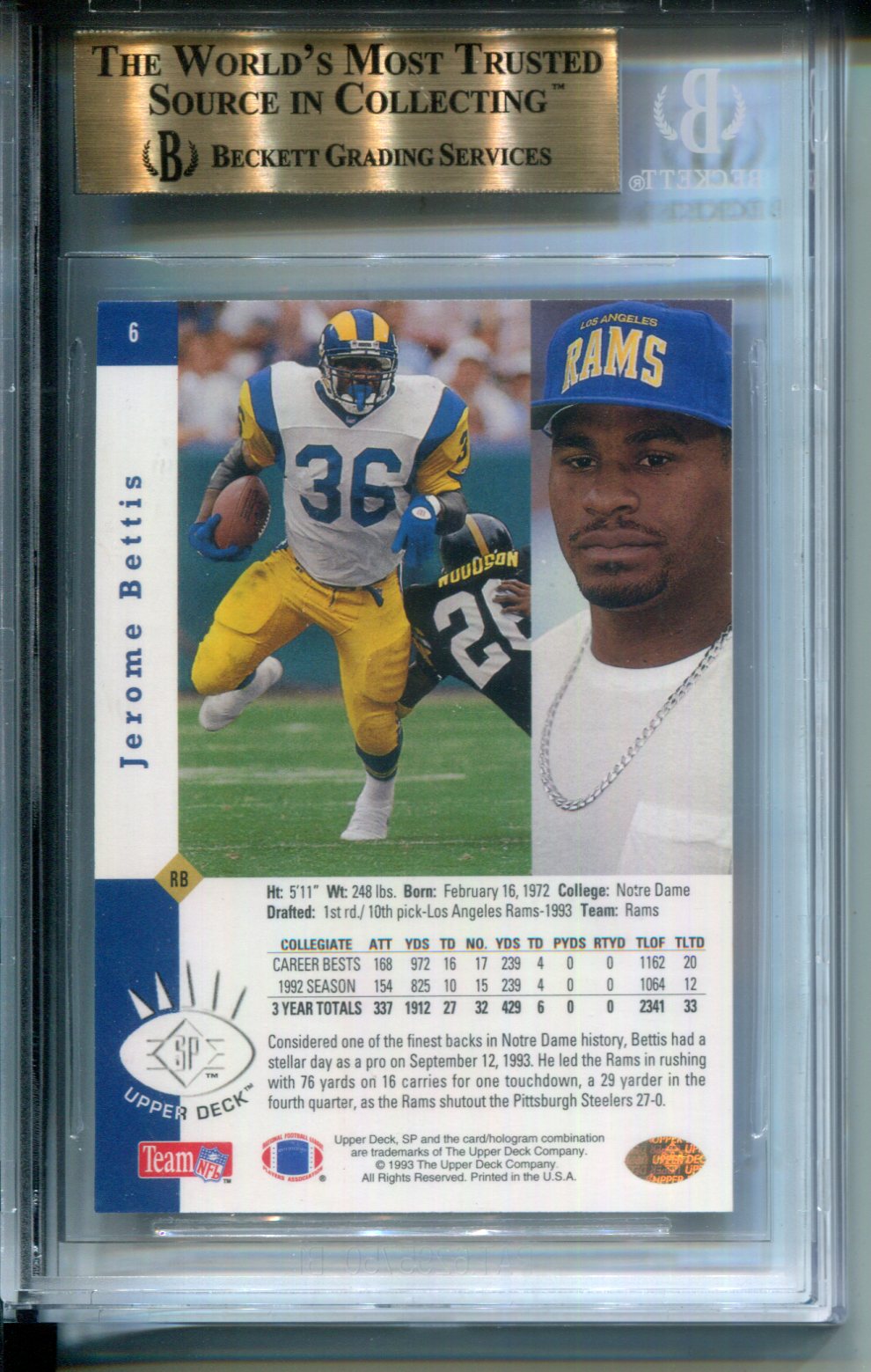 1993 SP Jerome Bettis RC #6 Rookie GEM MINT BGS 9.5