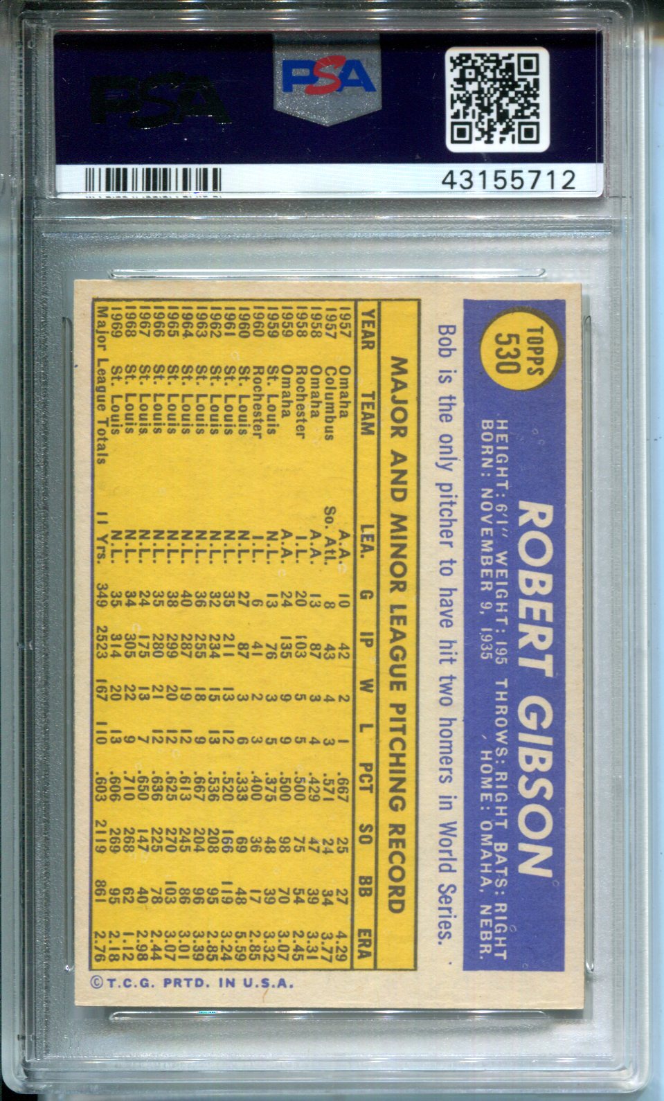 1970 Topps Bob Gibson #530 PSA 7