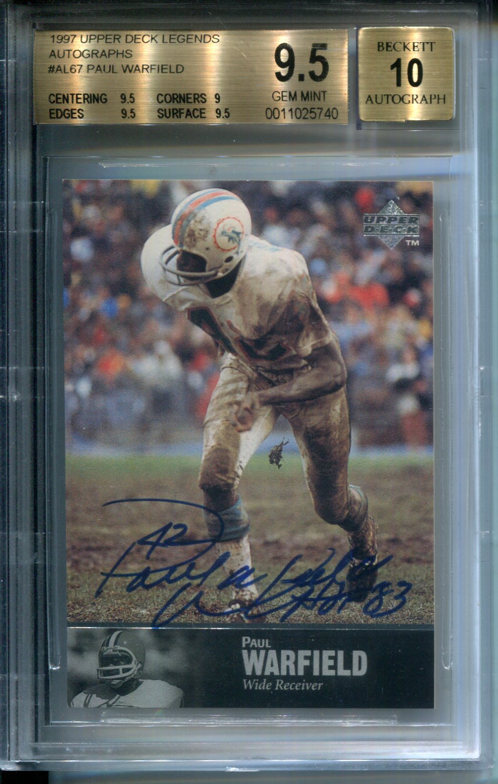 1997 Upper Deck Legends Autograph AUTO Paul Warfield #AL67 BGS 9.5