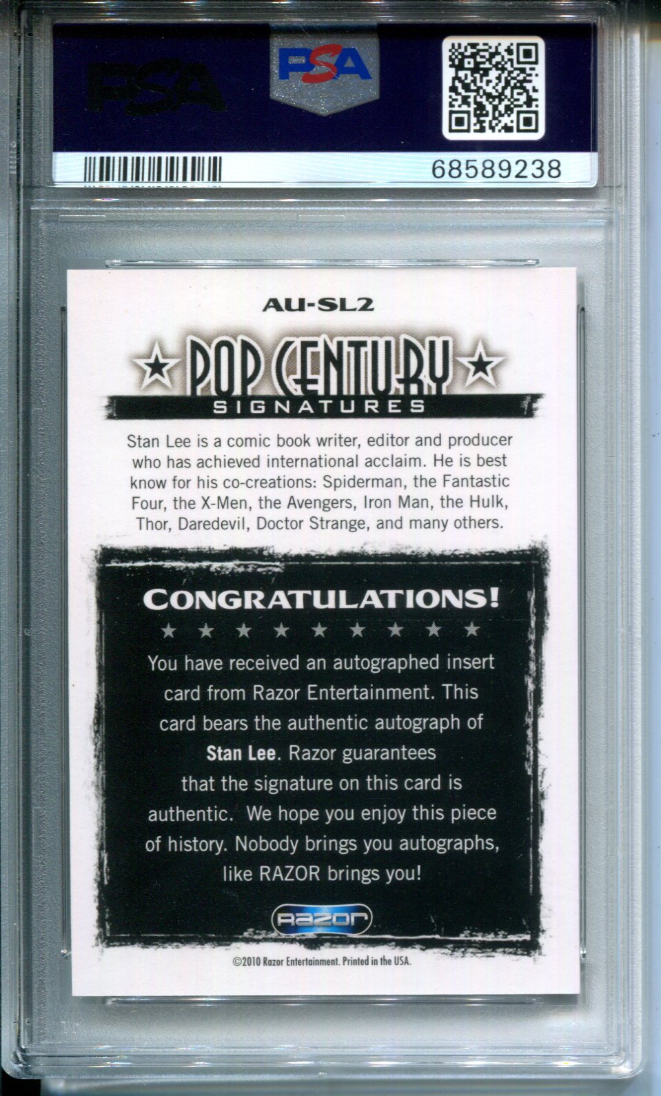 Stan Lee 2010 Razor Pop Century Signatures AUTO #18/25 PSA 10