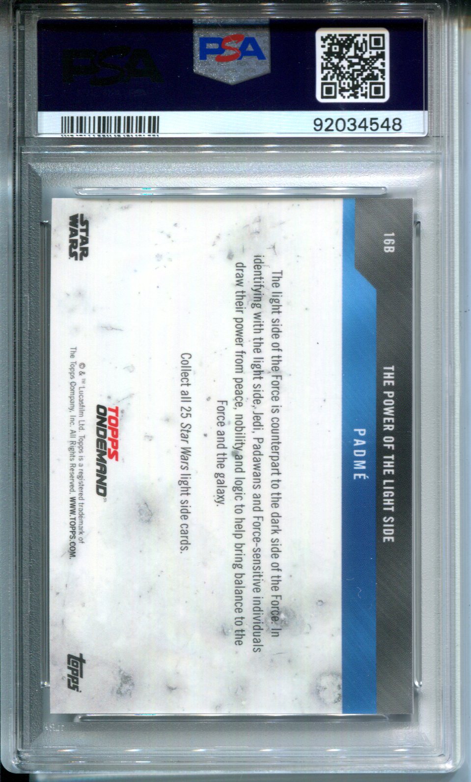 Padme 2019 Topps Star Wars The Power Of The Light Side Purple #3/10 PSA 9