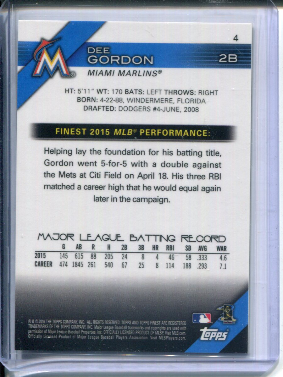 2016 Finest Dee Gordon #4 Superfractor 1 1 PSA 8