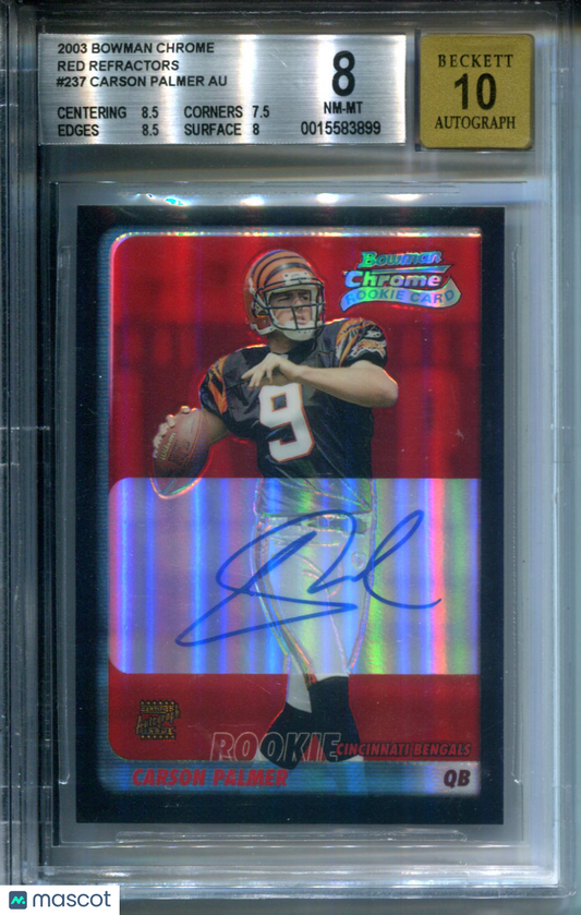 2003 Bowman Chrome Red Refractor #4/10 AUTO Carson Palmer #237 BGS 8