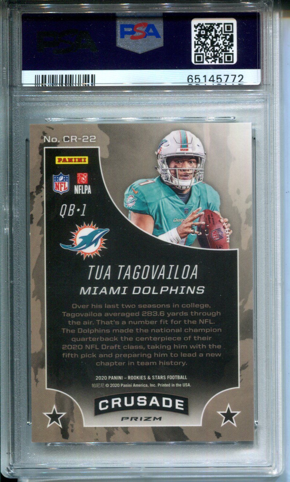 2020 Panini Rookies & Stars Crusade Tua Tagovailoa CR22 Green #5/5 Rookie PSA 10