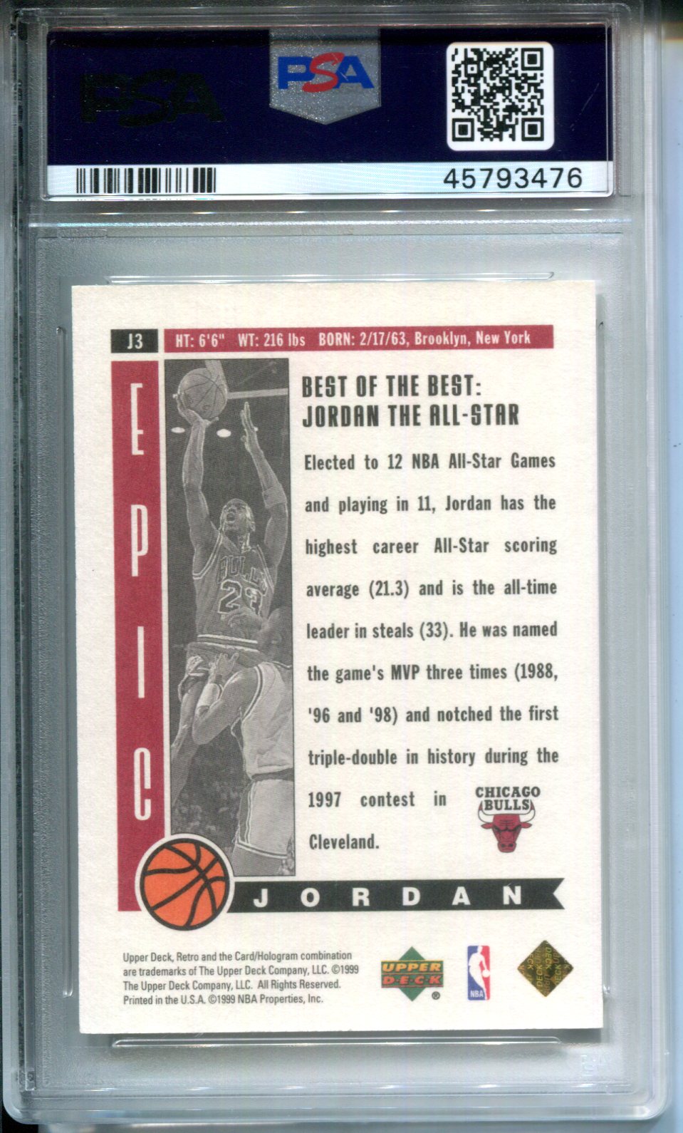 1999-00 Upper Deck Retro Epic Jordan Michael Jordan #J3 Bulls PSA 10