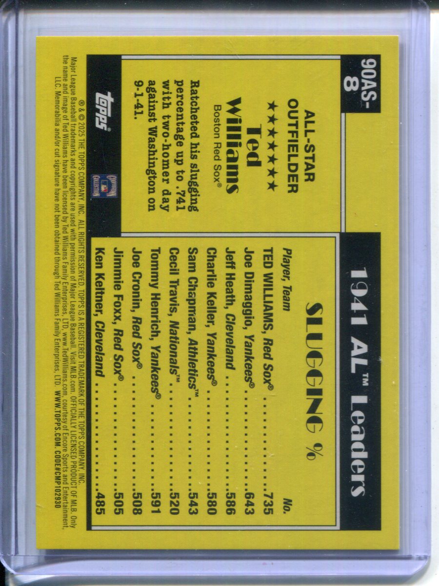 2025 Topps All-Star AL Ted Williams #90AS-8 NO NAME VARIATION #17/35