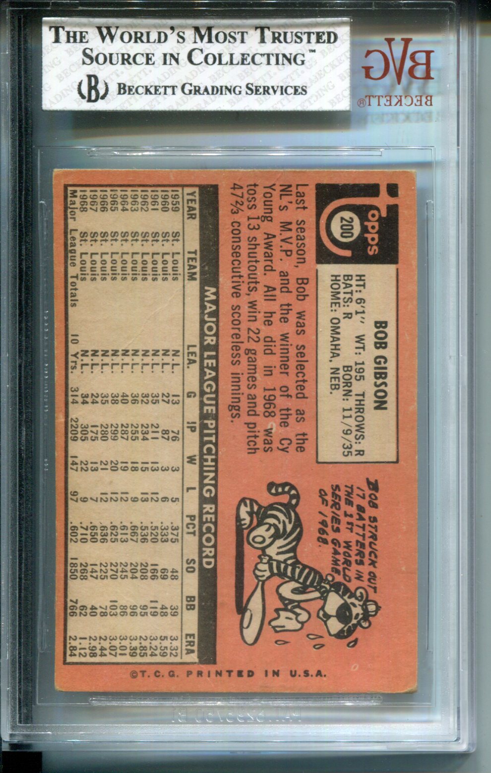 1969 Topps Bob Gibson #200 BGS 3.5