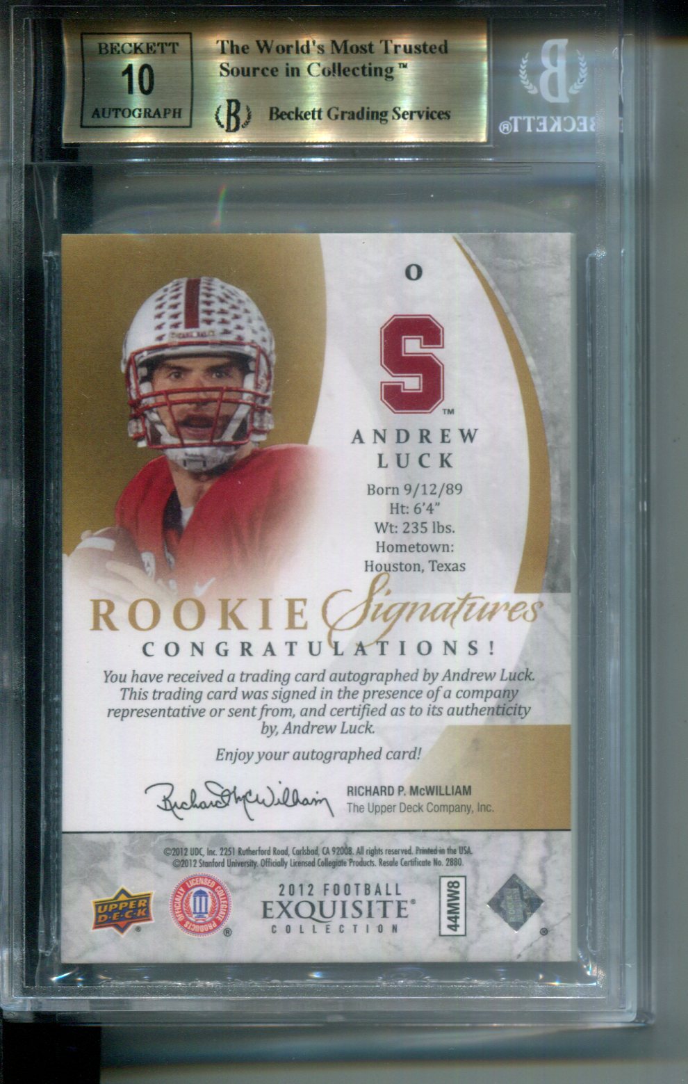 2012 Exquisite Collection Andrew Luck #0 Gold Rookie Auto #70/99 BGS 9.5