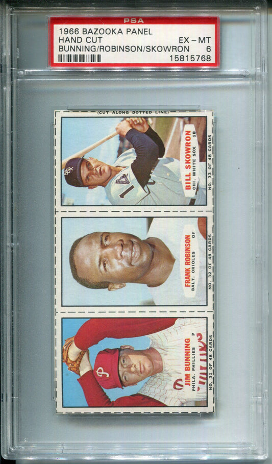 1966 Bazooka Panel Hand Cut Jim Bunning Frank Robinson Bill Skowron PSA 6