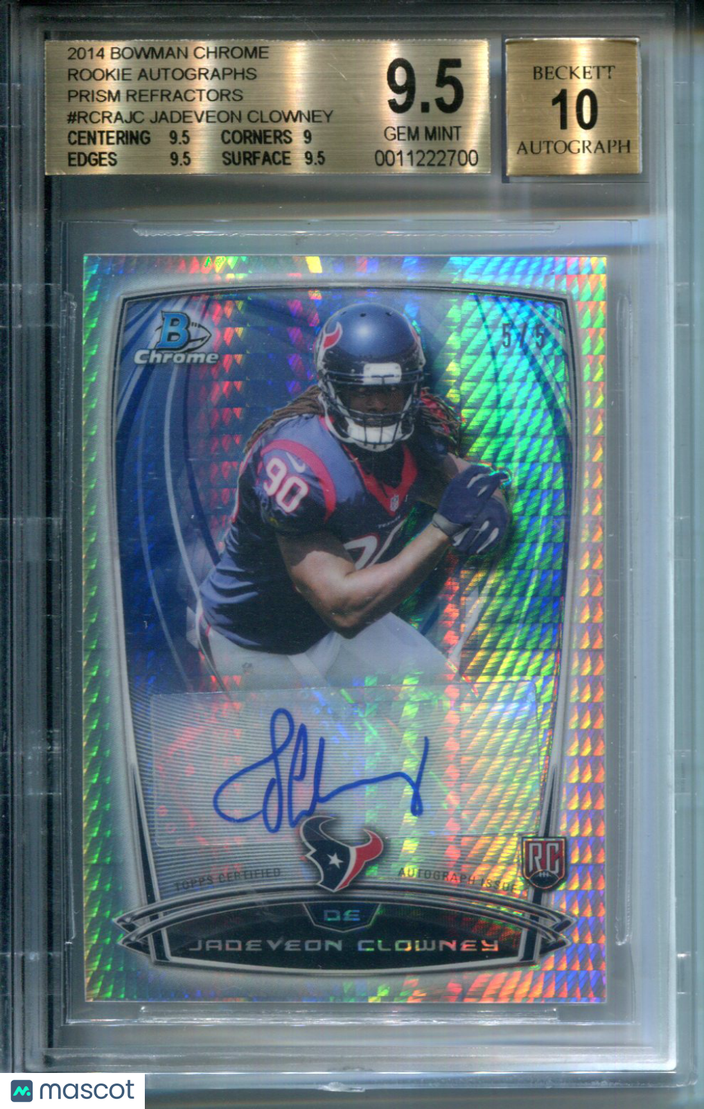 2014 Bowman Chrome Rookie AUTO Prism Refractors Jadeveon Clowney #5/5 BGS 9.5