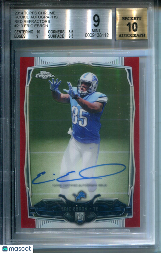 2014 Topps Chrome Rookie AUTO Red Refractor #5/5 Eric Ebron #213 BGS 9 POP 1