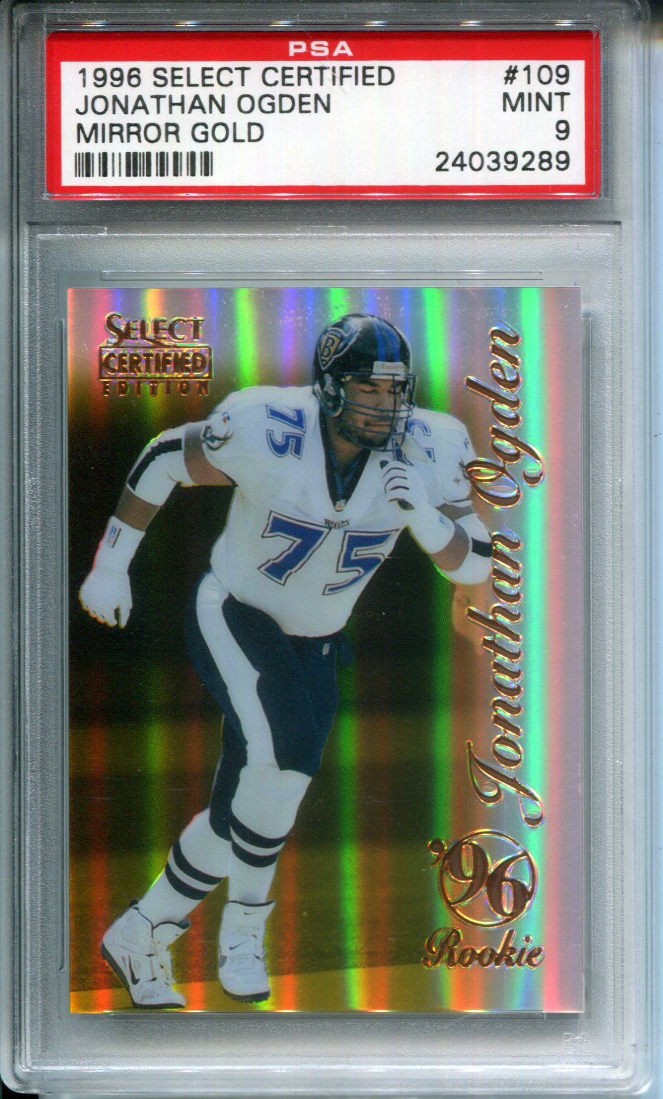 1996 Select Certified Jonathan Ogden #109 Mirror Gold Rookie PSA 9