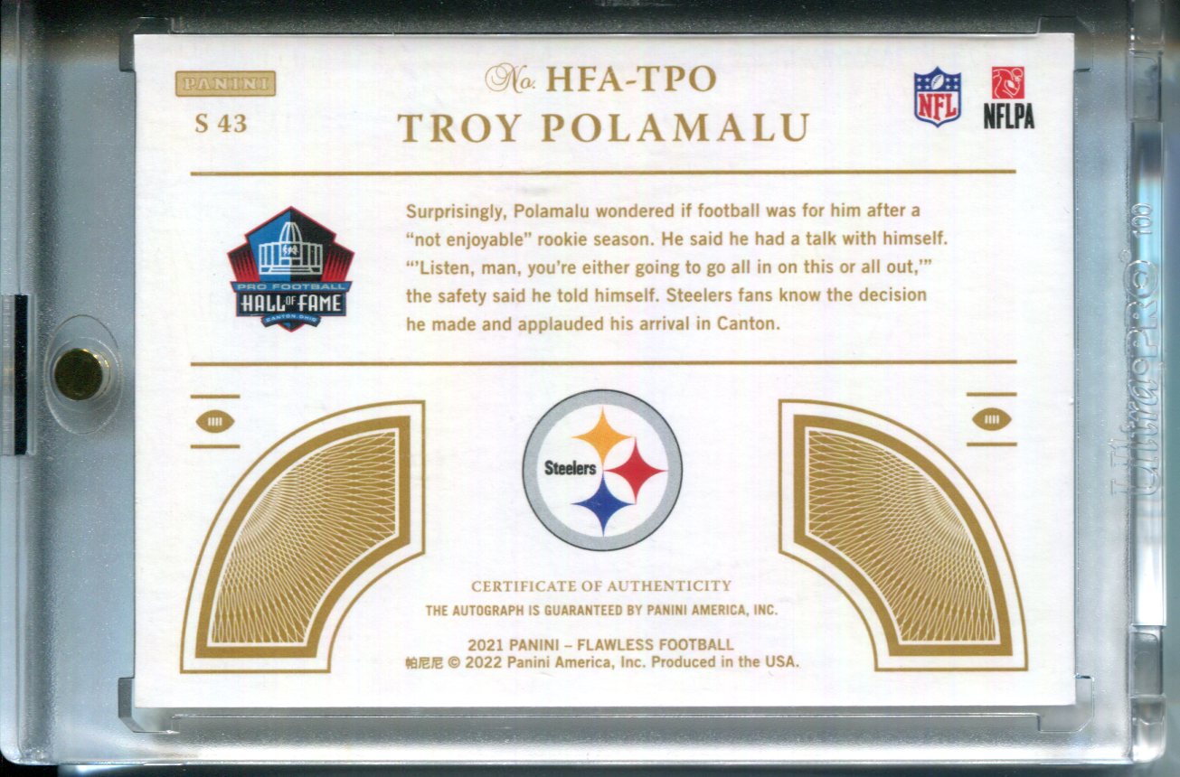 2021 Panini Flawless Troy Polamalu #43 Hall of Fame Autograph AUTO #1/1 Steelers