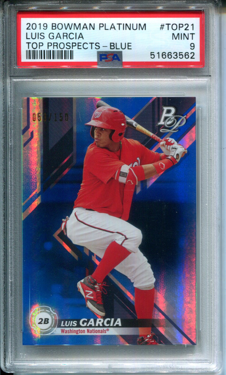 2019 Bowman Platinum Top Prospects Luis Garcia #TOP21 Blue #53/150 PSA 9