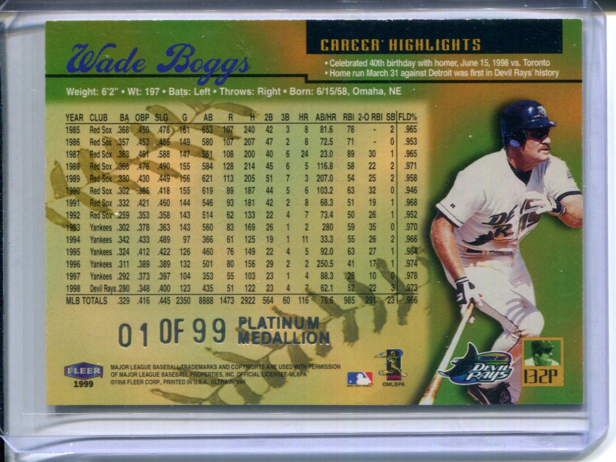 Wade Boggs #132p #1/99 Platinum Medallion