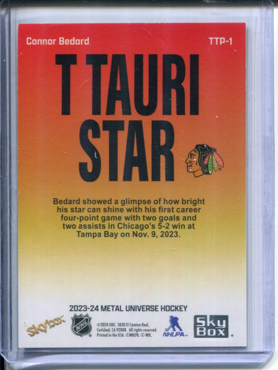 2023-24 SkyBox Metal Universe Hockey Connor Bedard T Tauri Phase Star Rookie