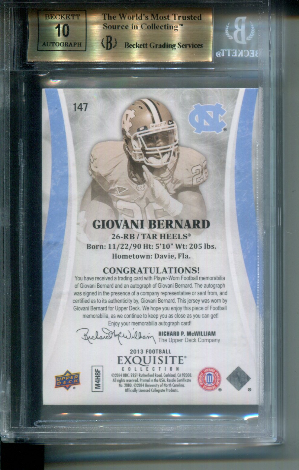 2013 Exquisite Blue Spectrum #3/3 Giovani Bernard RPA AUTO Patch RPA BGS 9.5