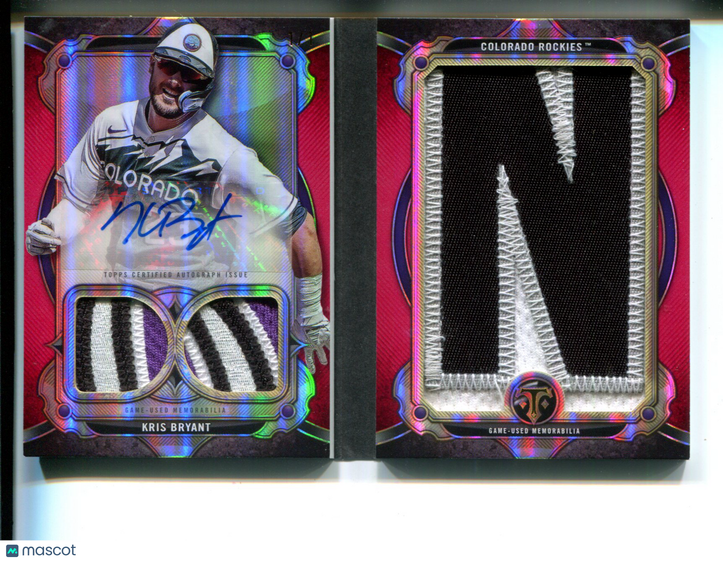 2024 Topps Triple Threads Kris Bryant AUTO #1/1 Letter Patch Game-Used Letterman