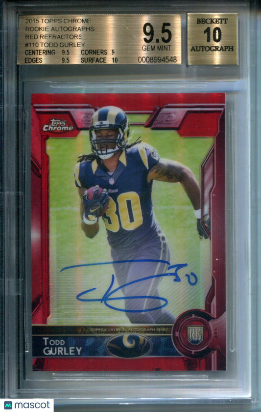 2015 Topps Chrome Rookie AUTO Red Refractor #4/5 Todd Gurley #110 BGS 9.5