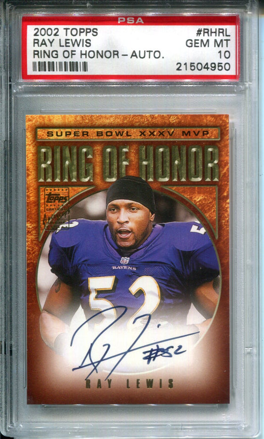 2002 Topps Ring Of Honor Ray Lewis #RHRL AUTO Autograph PSA 10 Low Pop