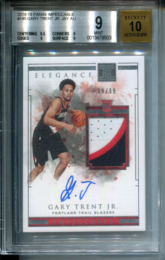 2018-19 Panini Impeccable Gary Trent Jr. RPA PATCH AUTO #9/99 (Jersey #) BGS 9