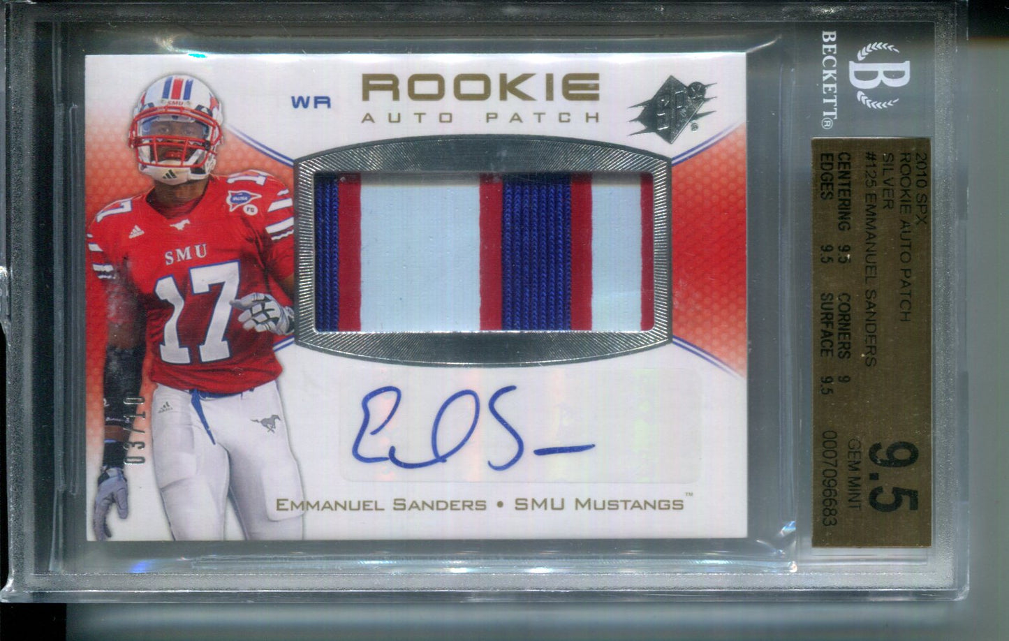 2010 SPx Rookie Patch AUTO RPA Silver #3/10 Emmanuel Sanders #125 BGS 9.5