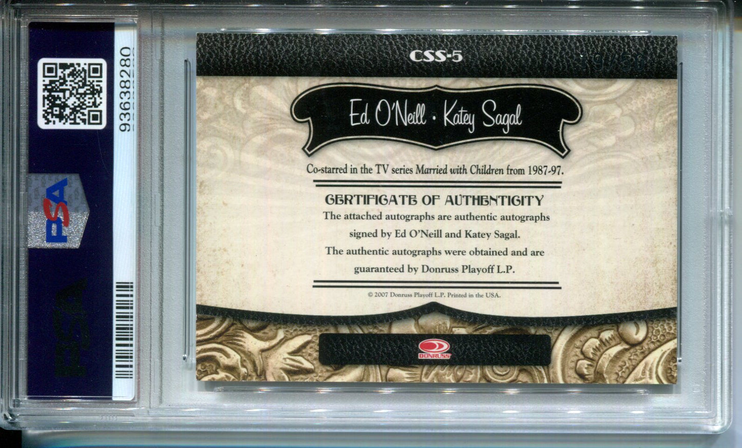 Katie Sagal Ed O'neill MARRIED WITH CHILDREN 2007 Americana DUAL AUTO #/50 PSA 9