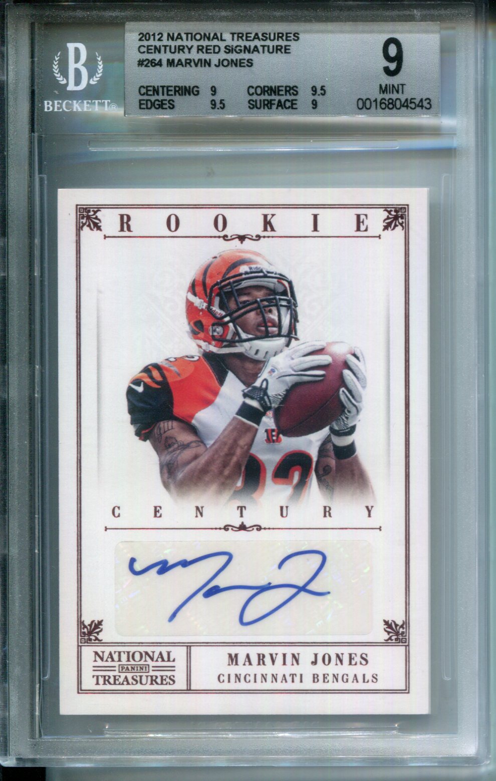 2012 Panini National Treasures Century Red #1/1 Rookie Marvin Jones #264 BGS 9