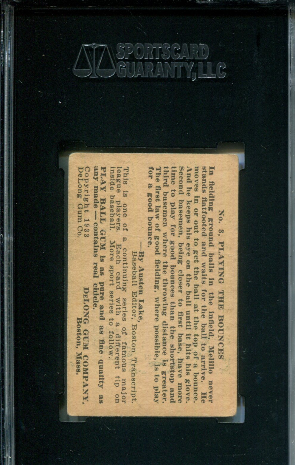 1933 Delong Gum Co. Oscar Melillo #3 SGC 2.5