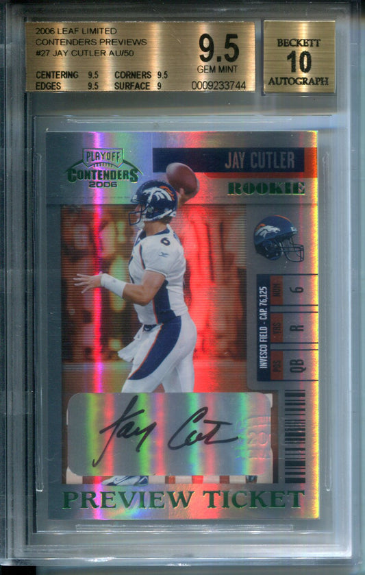 2006 Leaf Limited Contenders Preview Autograph AUTO #40/50 Jay Cutler BGS 9.5