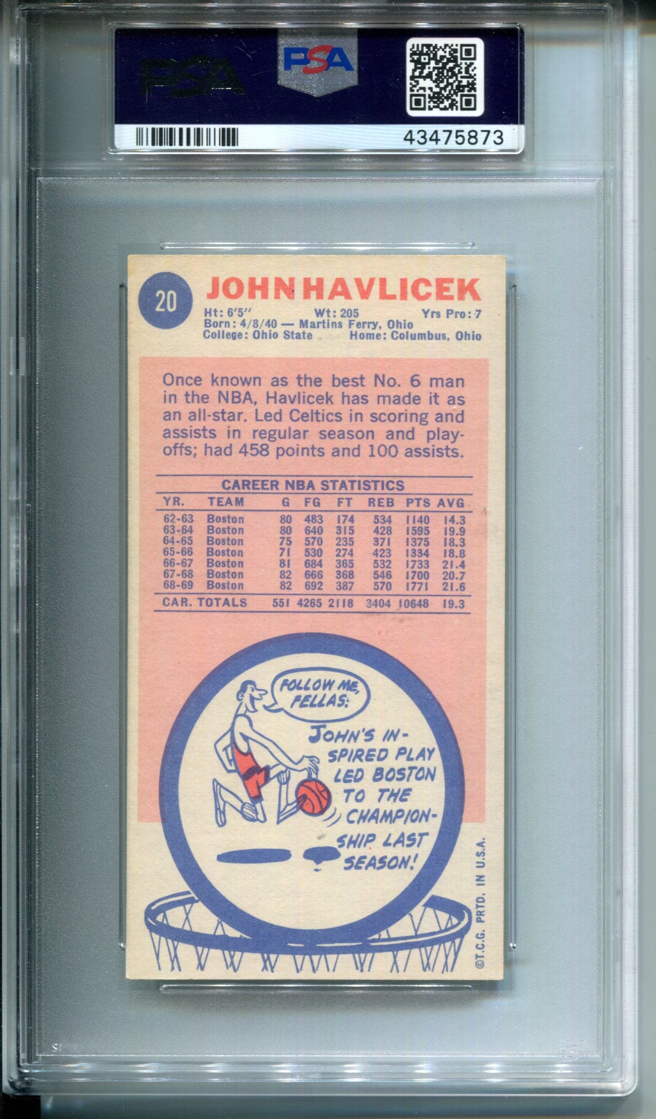 1969-70 Topps John Havlicek #20 PSA 6 Rookie