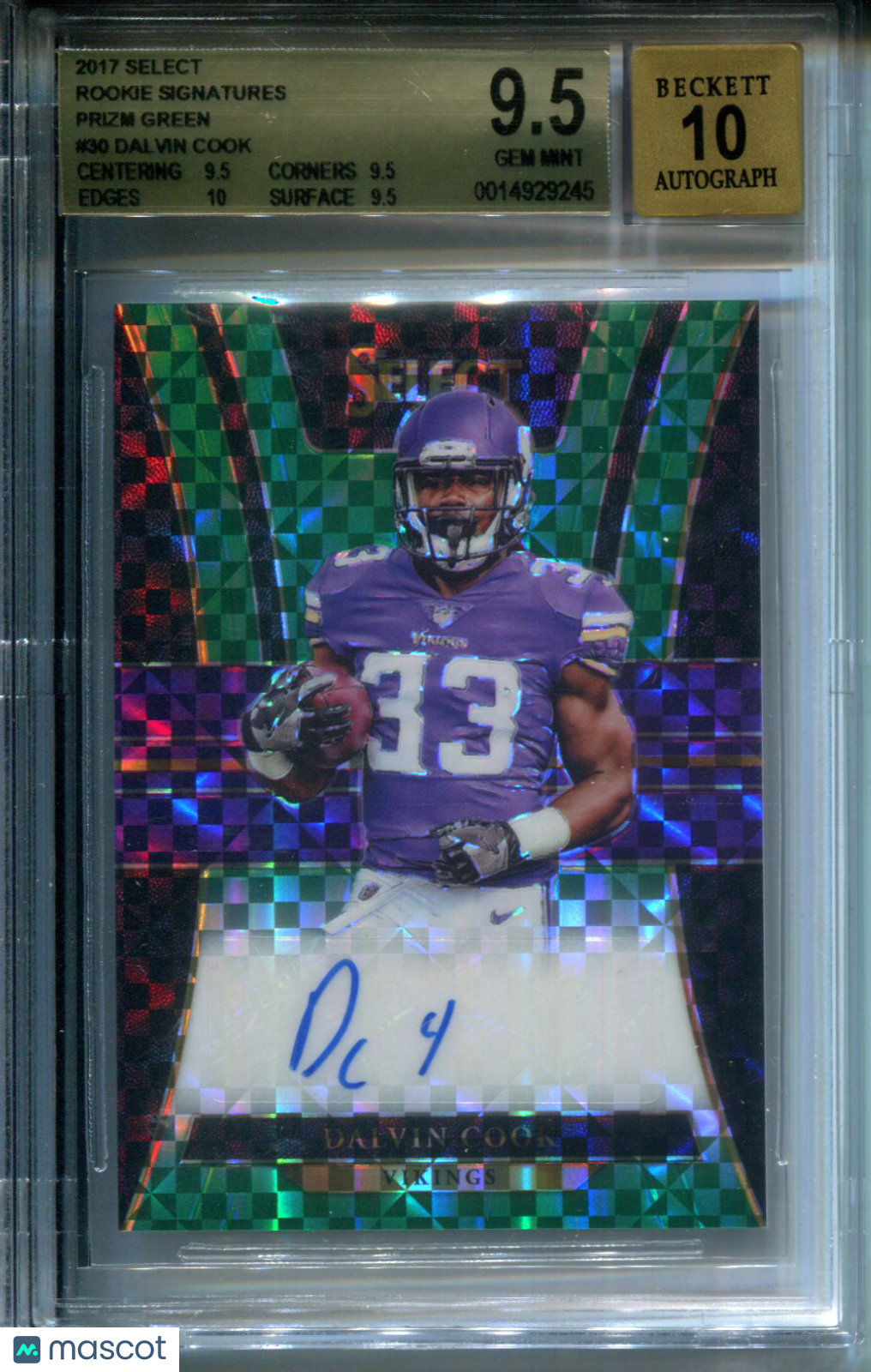 2017 Select Rookie Signatures Prizm Green Dalvin Cook #2/5 AUTO BGS 9.5