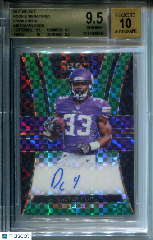 2017 Select Rookie Signatures Prizm Green Dalvin Cook #2/5 AUTO BGS 9.5