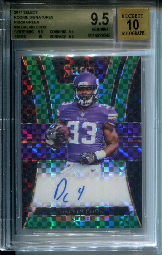 2017 Select Rookie Signatures Prizm Green Dalvin Cook #2/5 AUTO BGS 9.5