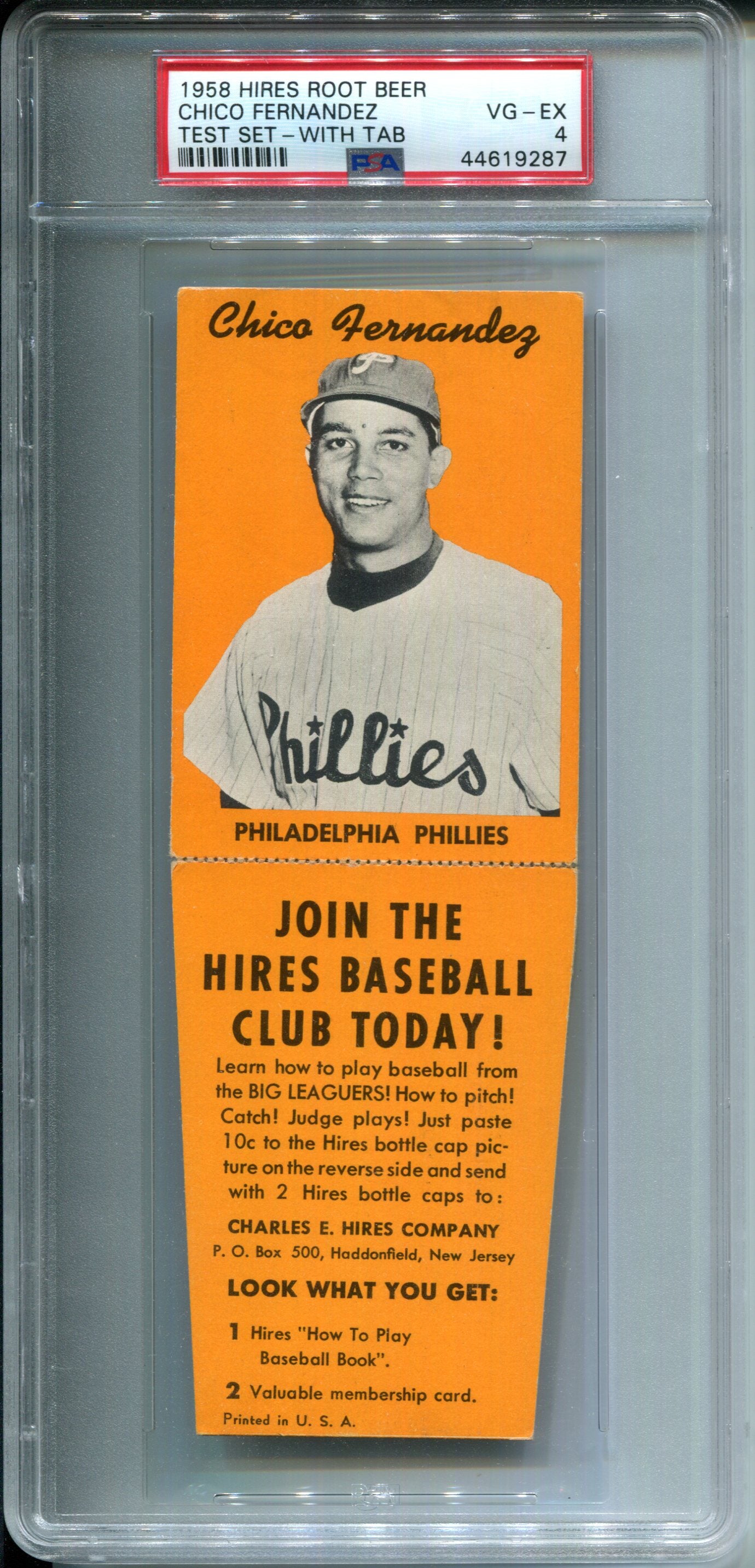 1958 Hires Root Beer Test Set Chico Fernandez Test Set With Tab PSA 4