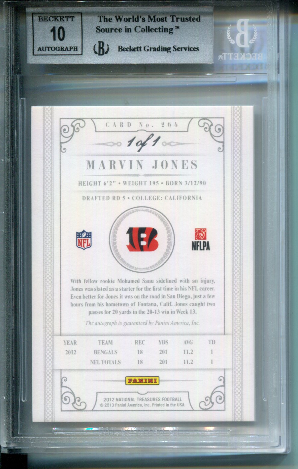 2012 Panini National Treasures Century Red #1/1 Rookie Marvin Jones #264 BGS 9