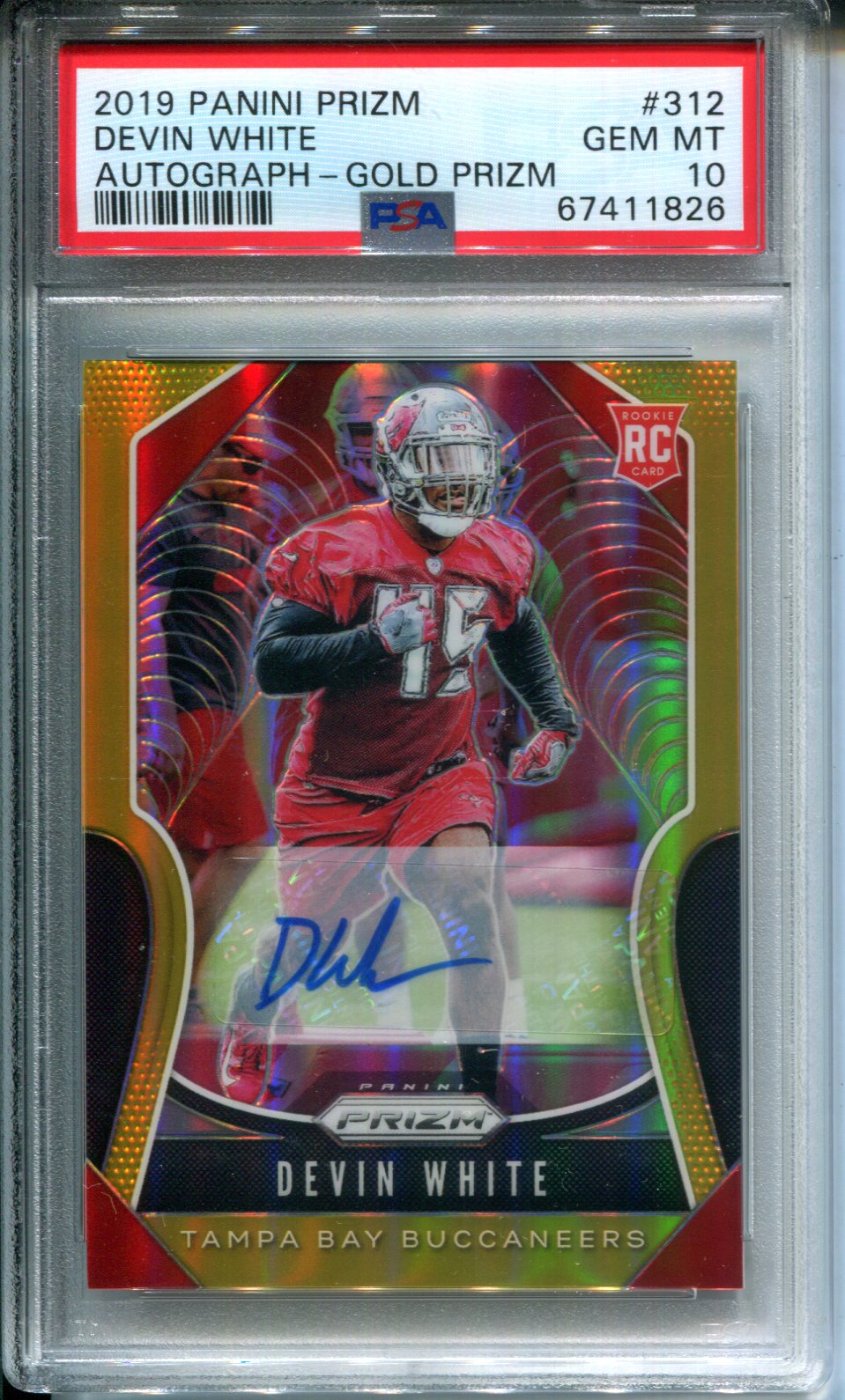 2019 Panini Prizm Devin White #312 Auto Gold Prizm #9/10 PSA 10 Rookie