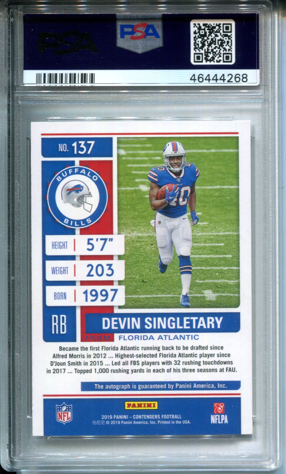 2019 Panini Playoff Contenders Rookie Preview Devin Singletary Green #5/5 PSA 10