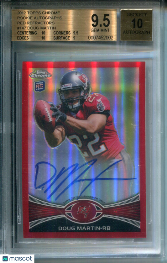 2012 Topps Chrome Rookie Autographs Red Refractors Doug Martin #147 BGS 9.5