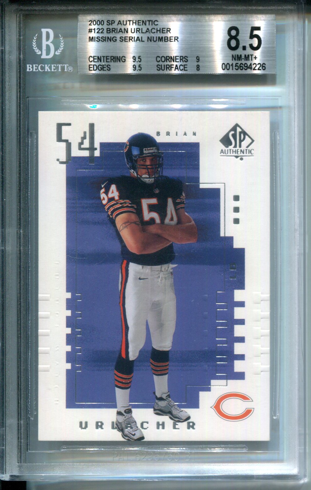 2000 SP Authentic Brian Urlacher RC #122 Missing Serial Number Rookie BGS 8.5