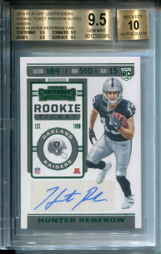 2019 Contenders Rookie Ticket Preview Green Hunter Renfrow AUTO #4/5 BGS 9.5