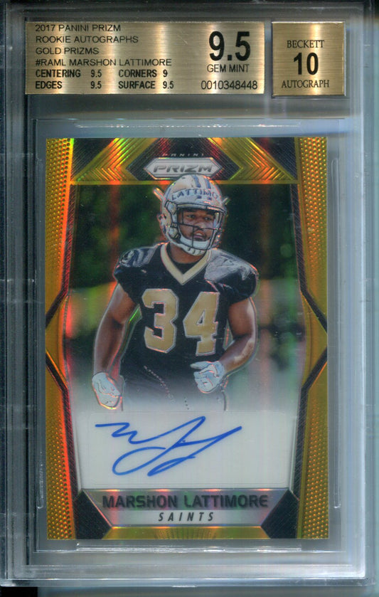 2017 Panini Prizm Rookie Gold Marshon Lattimore #RAML Rookie AUTO #2/10 BGS 9.5