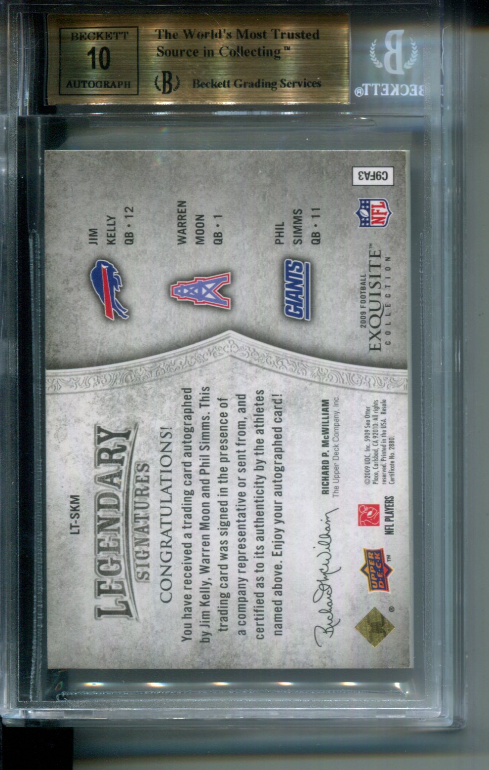 2009 Exquisite Legendary Sig. Phil Simms Jim Kelly Warren Moon AUTO #/15 BGS 9.5