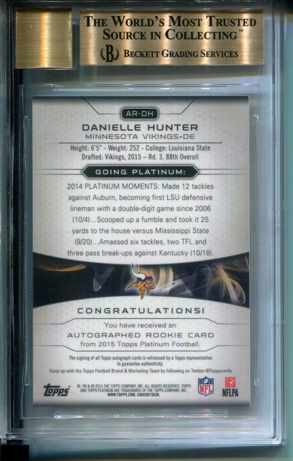 2015 Topps Platinum Danielle Hunter Superfractor #1/1 AUTO Rookie